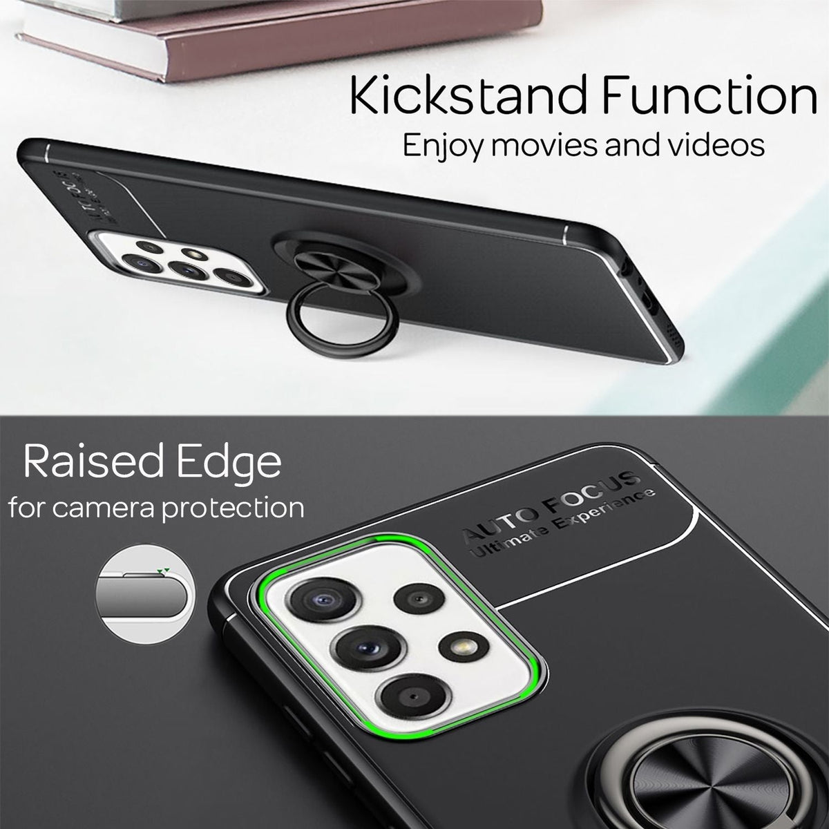 NALIA Ringhülle für Samsung Galaxy A52 / A52 5G / A52s 5G – Ring-Ständer 360° & für Magnet-Halter – GRIP360 (Mattiertes Silikon Case) – Marke aus Berlin