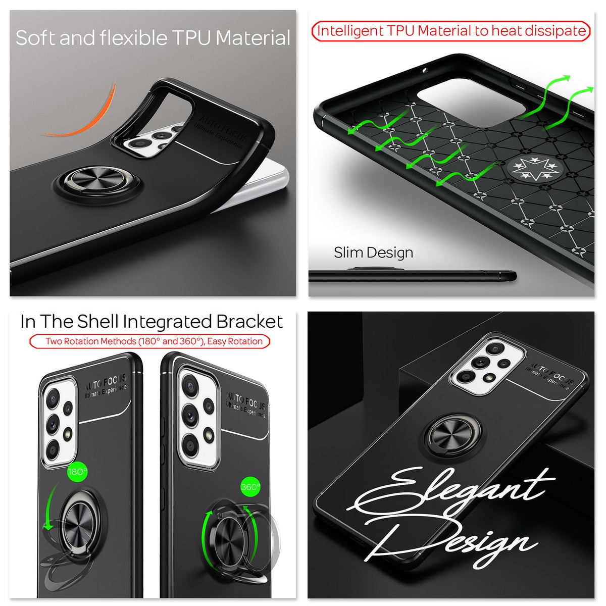 NALIA Ringhülle für Samsung Galaxy A52 / A52 5G / A52s 5G – Ring-Ständer 360° & für Magnet-Halter – GRIP360 (Mattiertes Silikon Case) – Marke aus Berlin