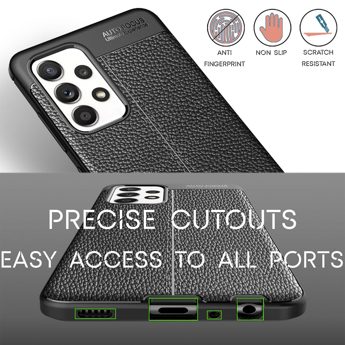 NALIA Leder Look Case kompatibel mit Samsung Galaxy A52 5G / A52 / A52s 5G Hülle, Schwarze Handyhülle Silikon Schutzhülle Stoßfest Rutschfest, Slim Phone Backcover Skin Dünne Handy-Tasche Cover Etui