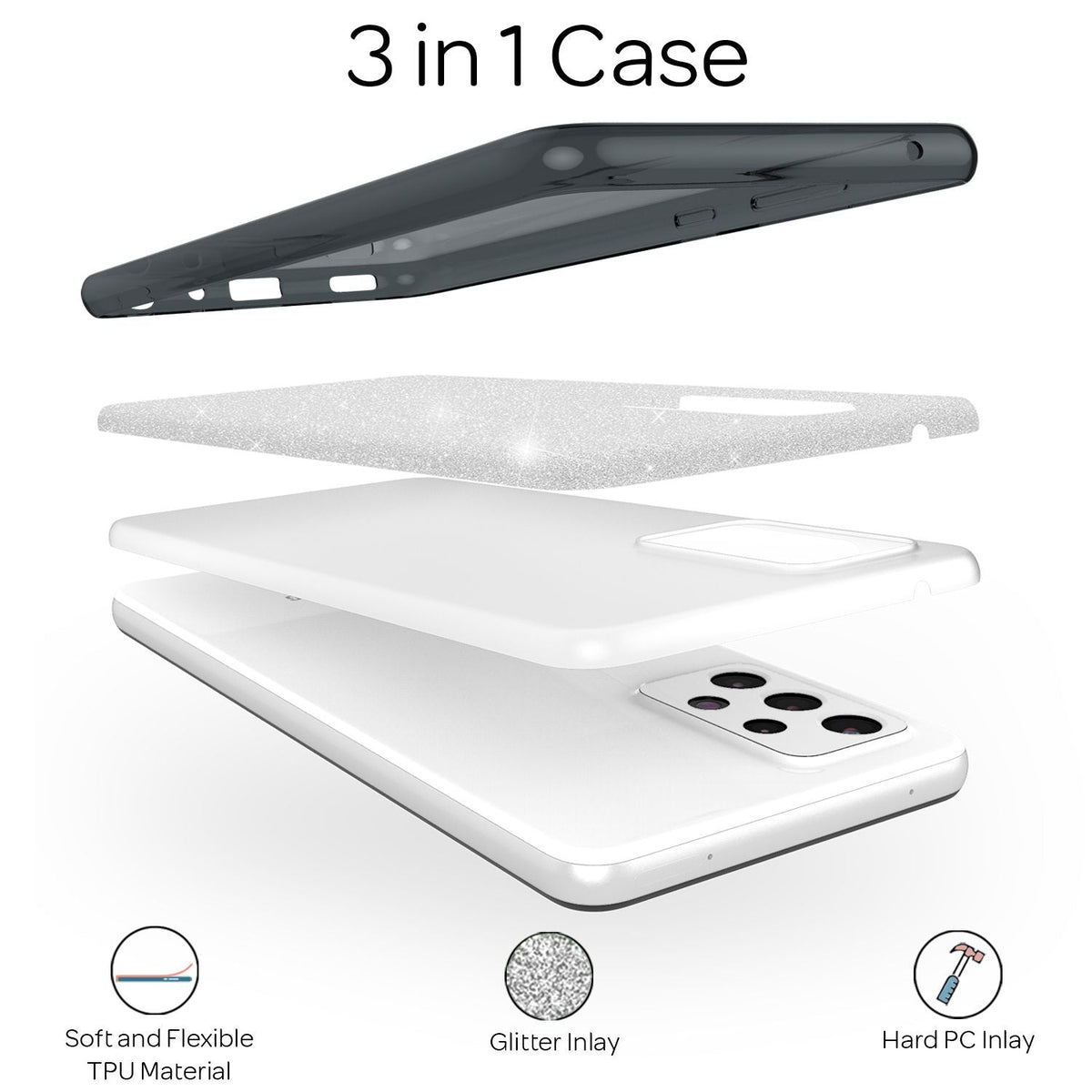 NALIA Glitzerhülle für Samsung Galaxy A52 / A52 5G / A52s 5G – Funkelnder Glitzer-Look & Grip – SHINEPOP (Silikon Case) – Marke aus Berlin