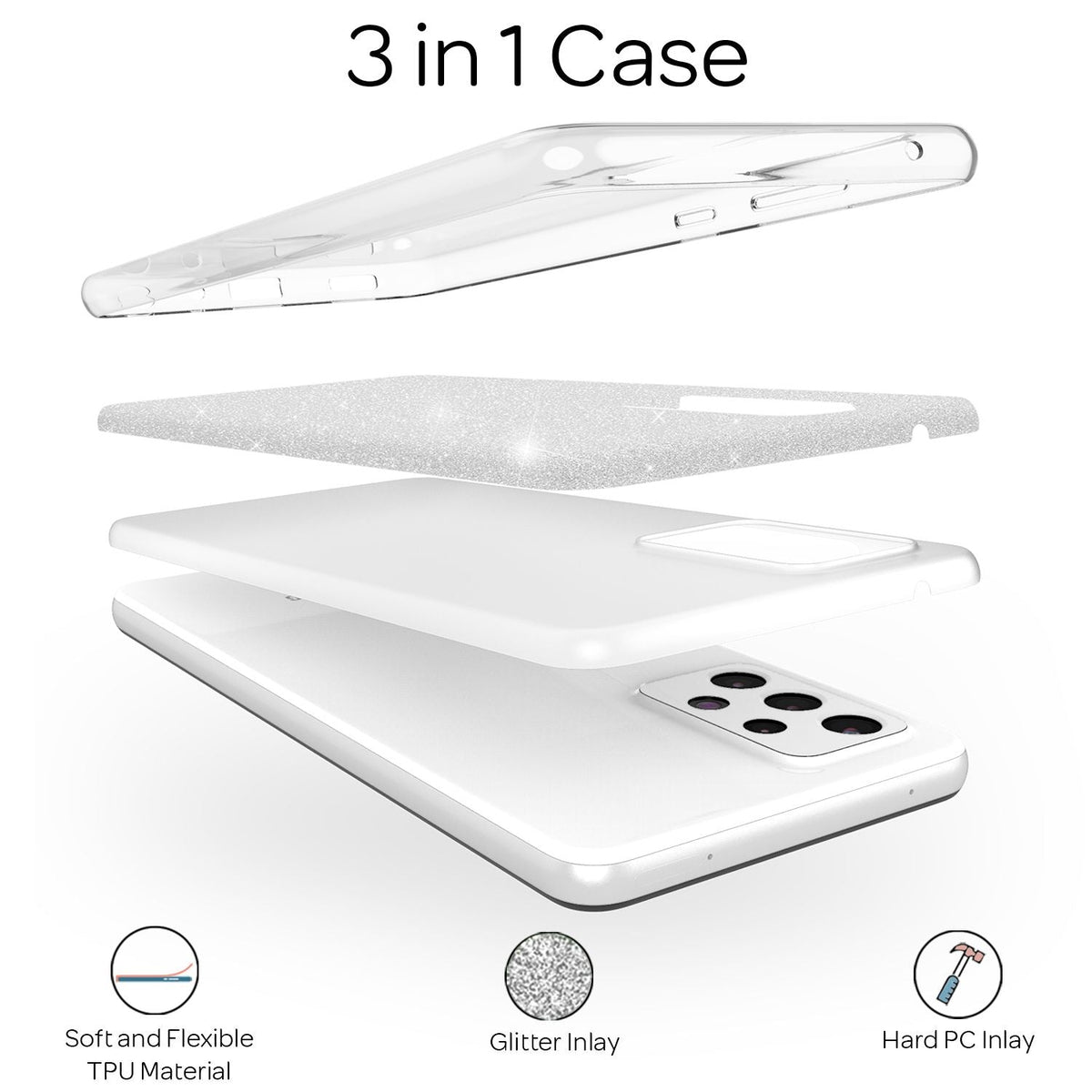 NALIA Glitzerhülle für Samsung Galaxy A52 / A52 5G / A52s 5G – Funkelnder Glitzer-Look & Grip – SHINEPOP (Silikon Case) – Marke aus Berlin