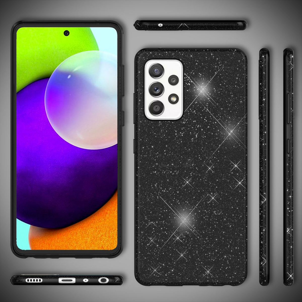 NALIA Glitzerhülle für Samsung Galaxy A52 / A52 5G / A52s 5G – Funkelnder Glitzer-Look & Grip – SHINEPOP (Silikon Case) – Marke aus Berlin
