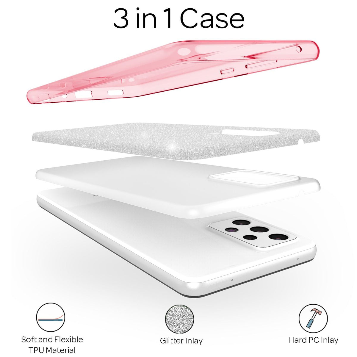NALIA Glitzerhülle für Samsung Galaxy A72 – Funkelnder Glitzer-Look & Grip – SHINEPOP (Silikon Case) – Marke aus Berlin