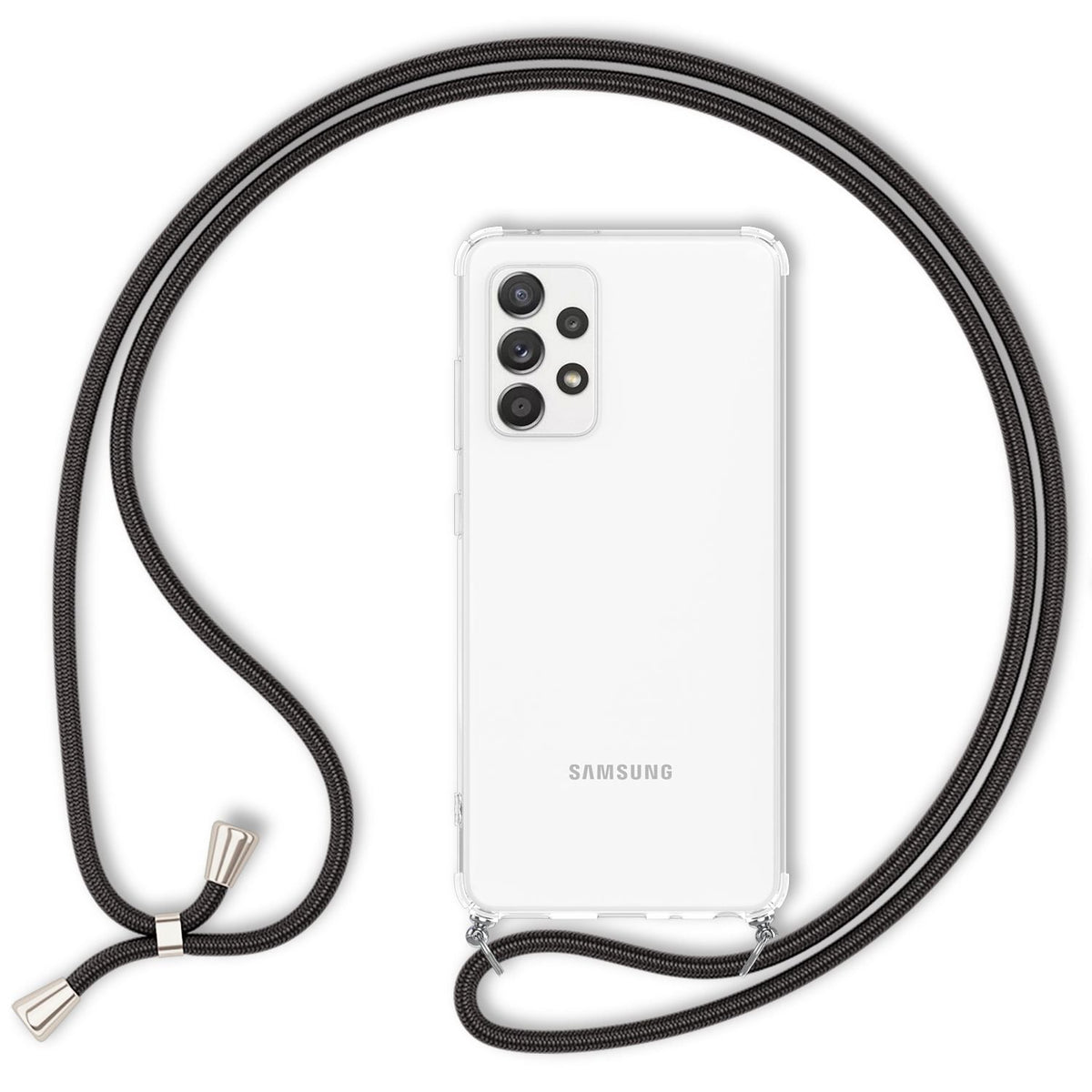 NALIA Handykette für Samsung Galaxy A52 / A52 5G / A52s 5G – Transparentes Hybrid-Case & Band – HANGIT (Anti-Gelb Rückseite & Verstellbar) – Marke aus Berlin