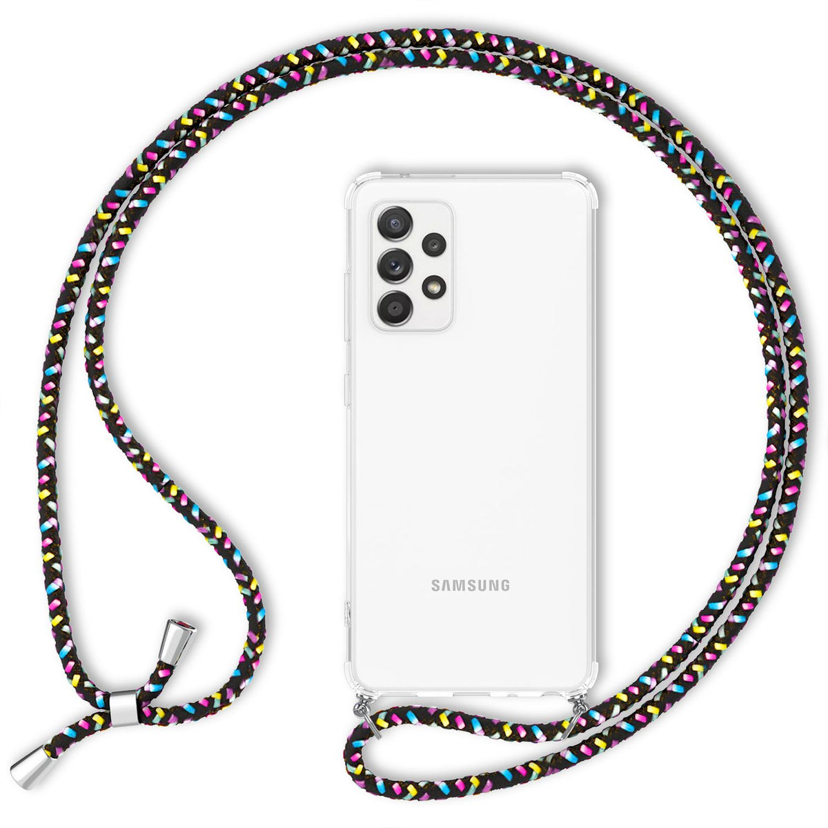 NALIA Handykette für Samsung Galaxy A52 / A52 5G / A52s 5G – Transparentes Hybrid-Case & Band – HANGIT (Anti-Gelb Rückseite & Verstellbar) – Marke aus Berlin