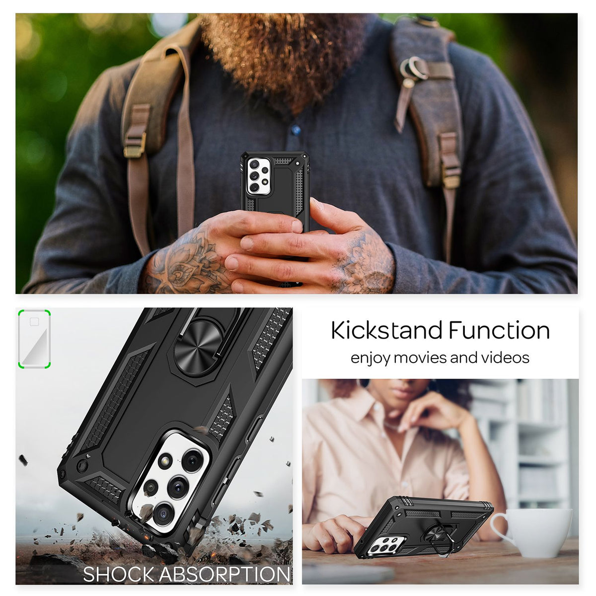 NALIA Panzerhülle für Samsung Galaxy A72 – Ring-Ständer 360° & Magnet-Halterung Kompatibel – RINGDEFEND (Stoßfestes Outdoor Case) – Marke aus Berlin