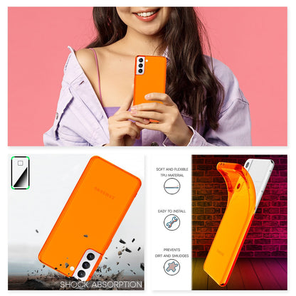 NALIA Neon Silikonhülle für Samsung Galaxy S21 – Knallige Signal-Farbe & Linsenschutz – VIBE (Transparentes Case) – Marke aus Berlin