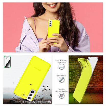 NALIA Neon Silikonhülle für Samsung Galaxy S21 – Knallige Signal-Farbe & Linsenschutz – VIBE (Transparentes Case) – Marke aus Berlin