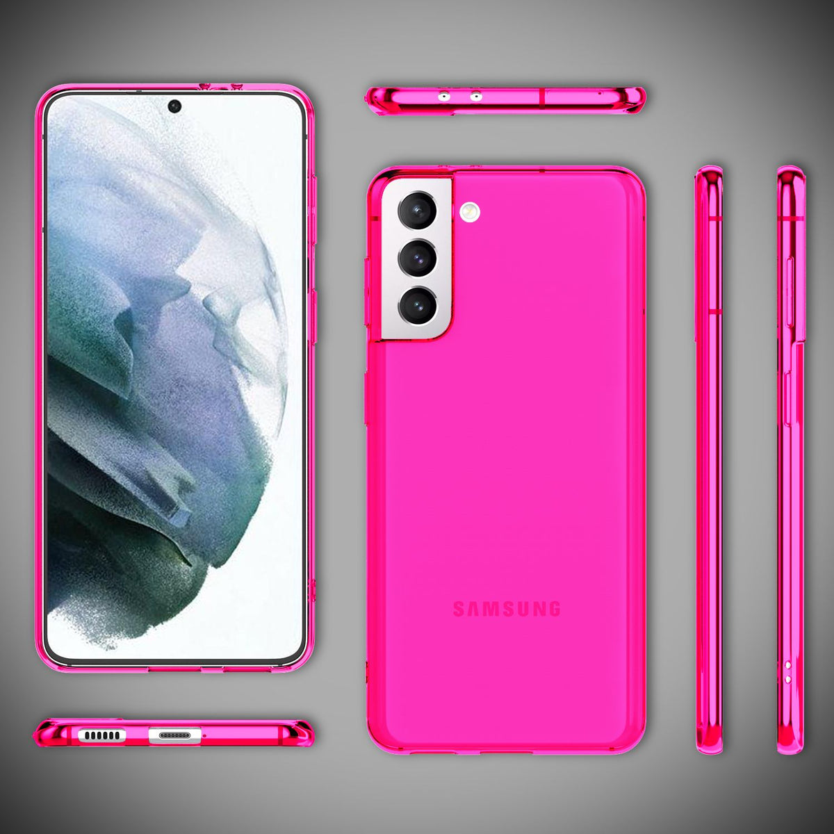 NALIA Neon Silikonhülle für Samsung Galaxy S21 – Knallige Signal-Farbe & Linsenschutz – VIBE (Transparentes Case) – Marke aus Berlin