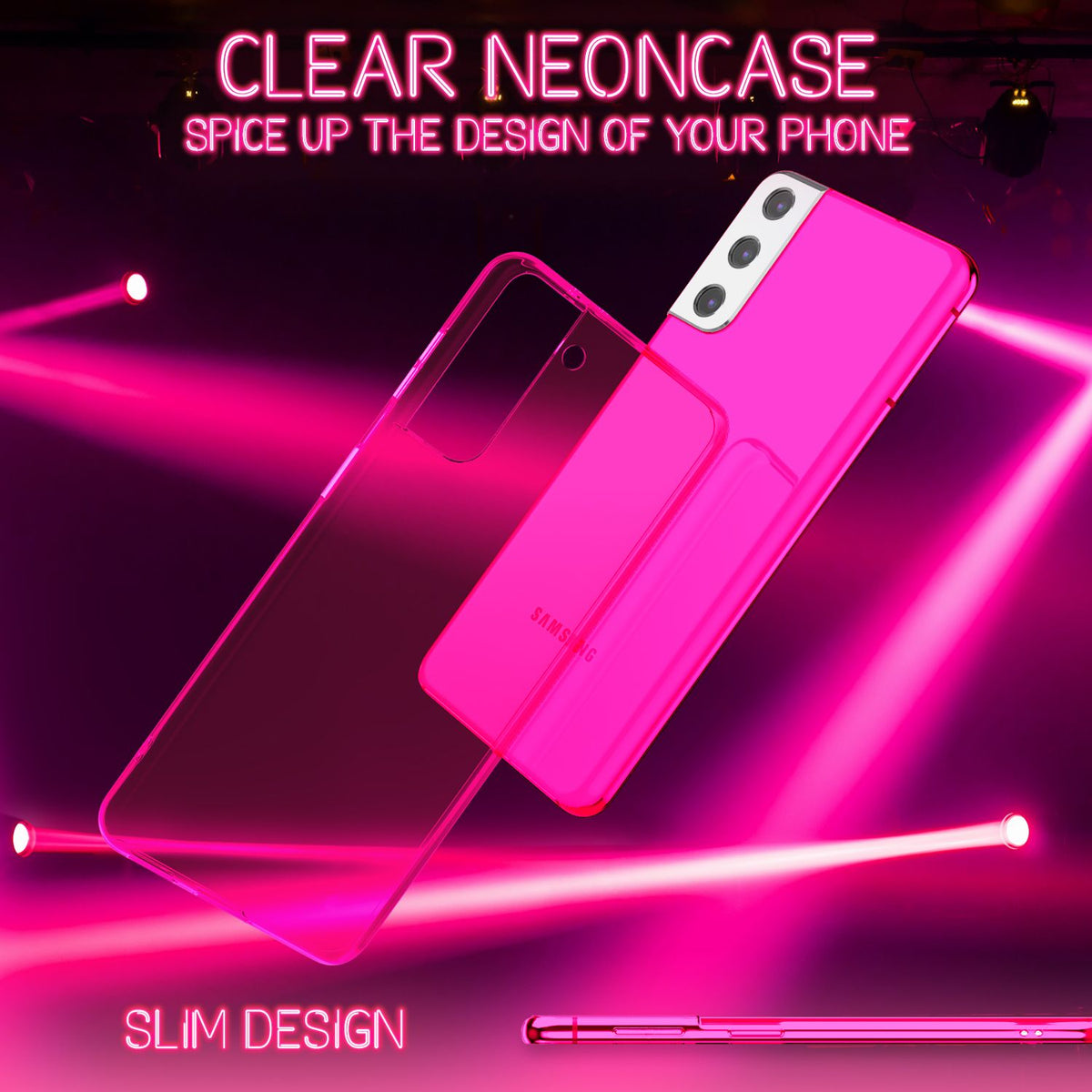 NALIA Neon Silikonhülle für Samsung Galaxy S21 Plus – Knallige Signal-Farbe & Linsenschutz – VIBE (Transparentes Case) – Marke aus Berlin