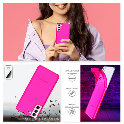 NALIA Neon Silikonhülle für Samsung Galaxy S21 Plus – Knallige Signal-Farbe & Linsenschutz – VIBE (Transparentes Case) – Marke aus Berlin