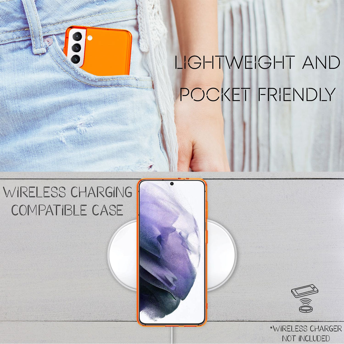 NALIA Neon Silikonhülle für Samsung Galaxy S21 Plus – Knallige Signal-Farbe & Linsenschutz – VIBE (Transparentes Case) – Marke aus Berlin