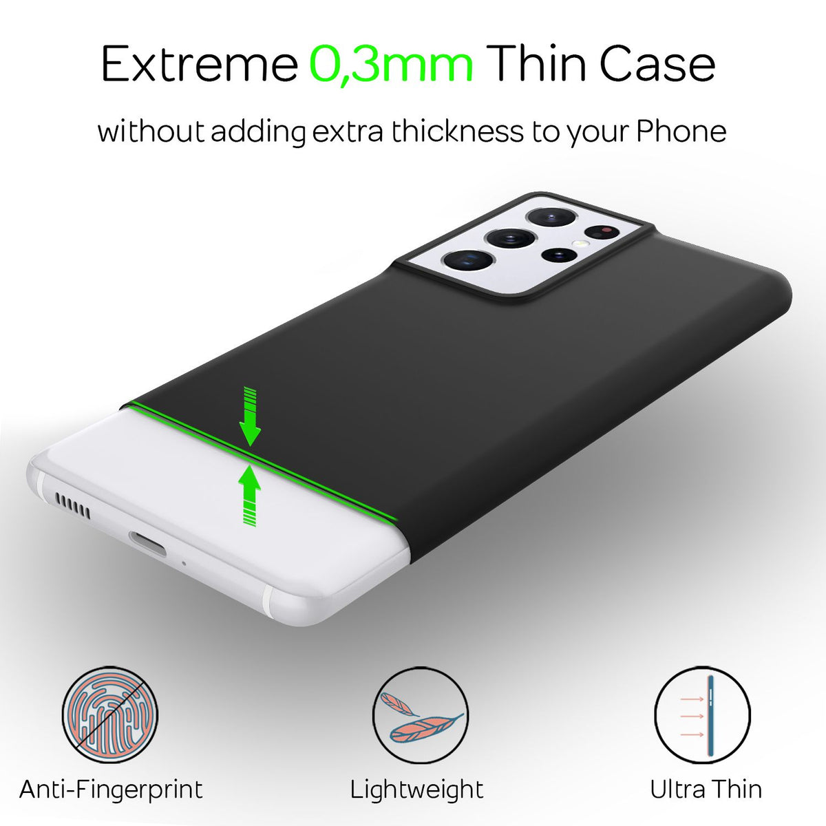 NALIA Ultra Slim Hardcase für Samsung Galaxy S21 Ultra – Matt & 0.3mm Dünn – PHANTOM (Dünnes Cover & Kamera-Vollschutz) – Marke aus Berlin