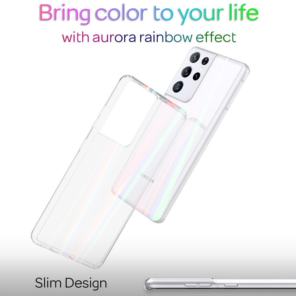 NALIA Klares Hartglas Case kompatibel mit Samsung Galaxy S21 Ultra Hülle, Transparentes Regenbogen Hardcase aus Tempered Glass & Silikon Bumper, Holografisch Bunt Glänzende Handyhülle Cover Kratzfest