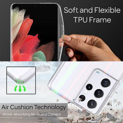 NALIA Klares Hartglas Case kompatibel mit Samsung Galaxy S21 Ultra Hülle, Transparentes Regenbogen Hardcase aus Tempered Glass & Silikon Bumper, Holografisch Bunt Glänzende Handyhülle Cover Kratzfest