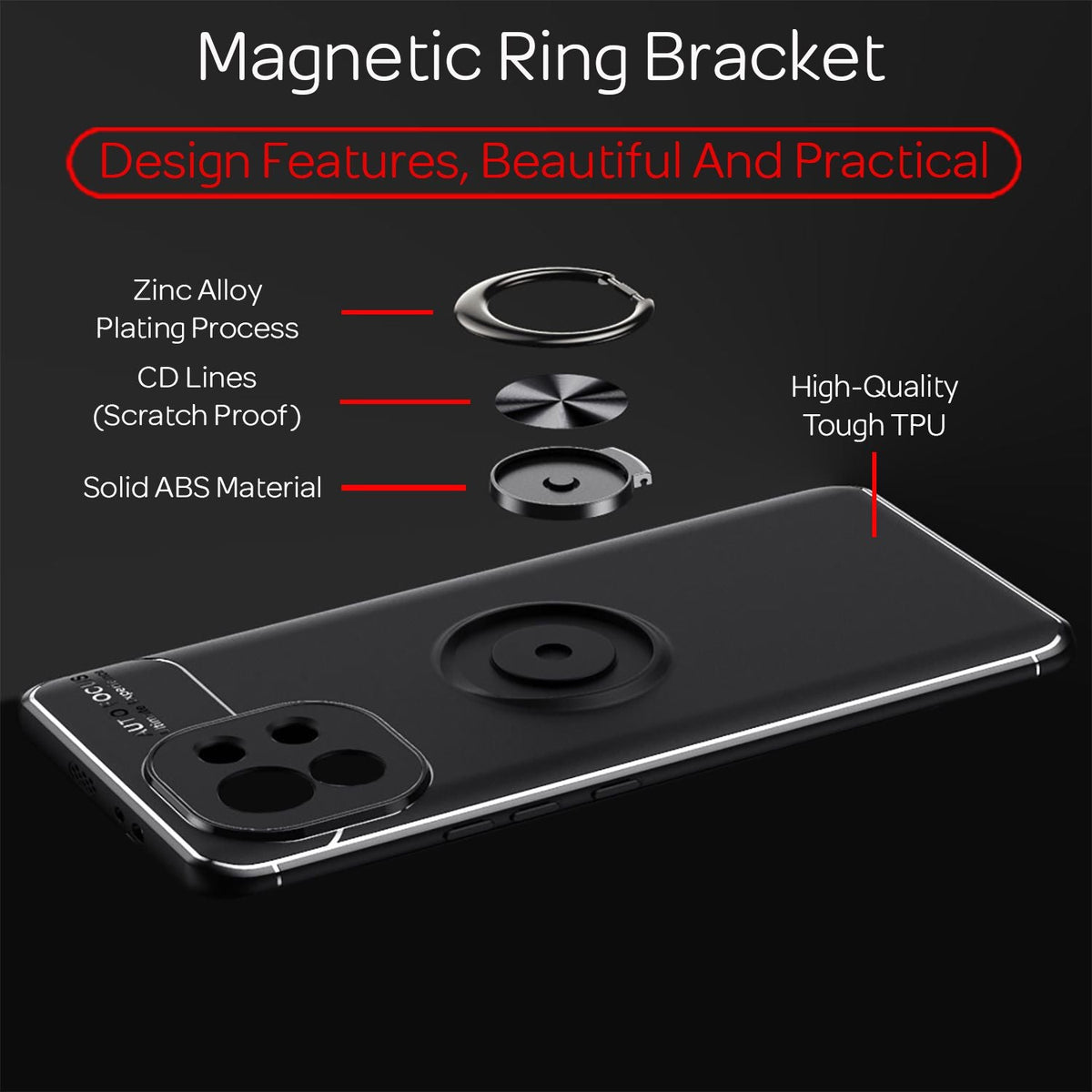 NALIA Ring Handyhülle kompatibel mit Xiaomi Mi 11 5G Hülle, Silikon Cover mit 360-Grad Finger-Halter für magnetische KFZ-Halterung, Kickstand Schutzhülle Phone Case Handy-Tasche Bumper