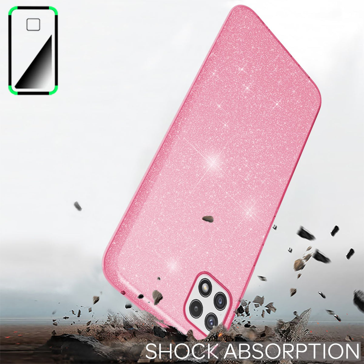 NALIA Glitzerhülle für Samsung Galaxy A22 5G – Funkelnder Glitzer-Look & Grip – SHINEPOP (Silikon Case) – Marke aus Berlin