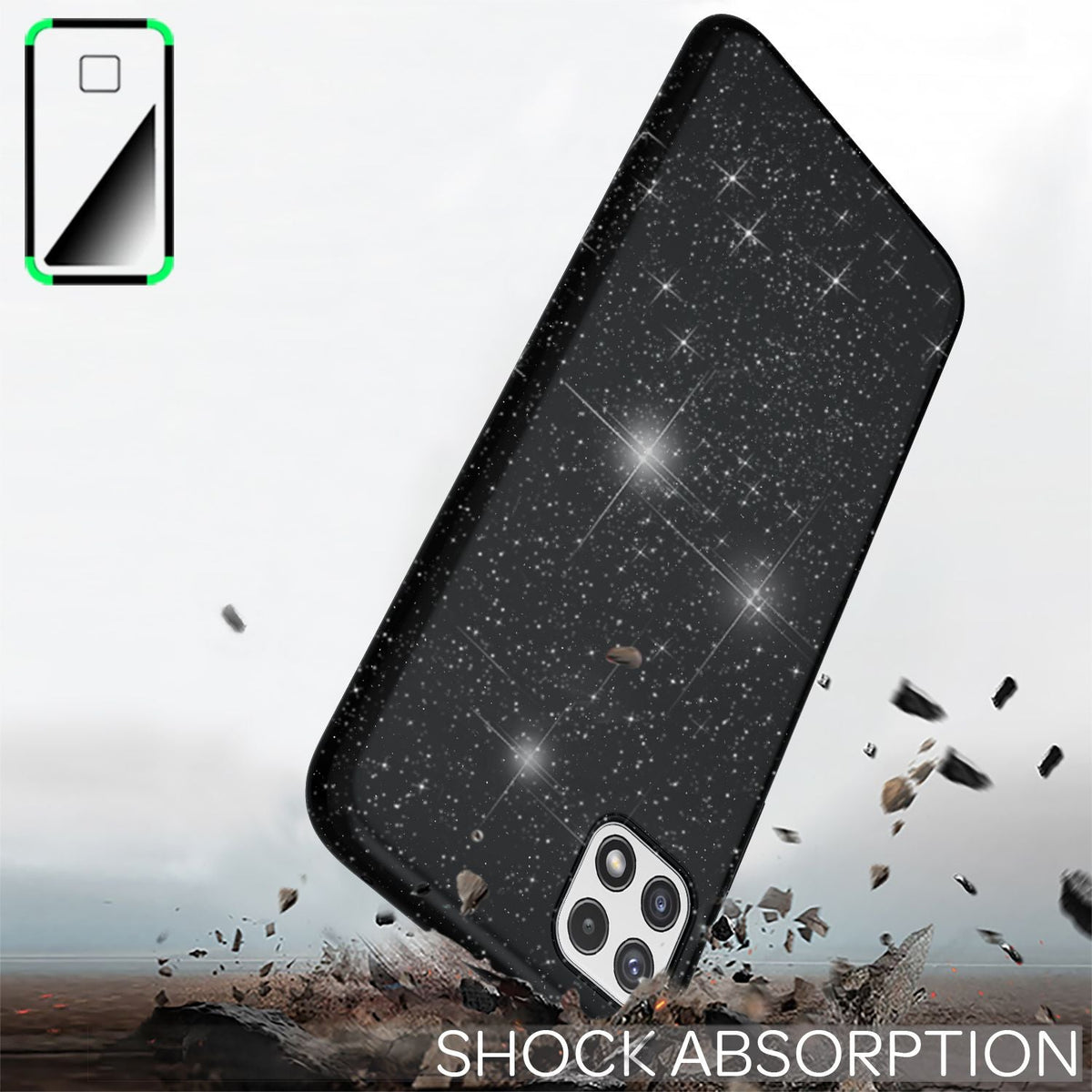 NALIA Glitzerhülle für Samsung Galaxy A22 5G – Funkelnder Glitzer-Look & Grip – SHINEPOP (Silikon Case) – Marke aus Berlin