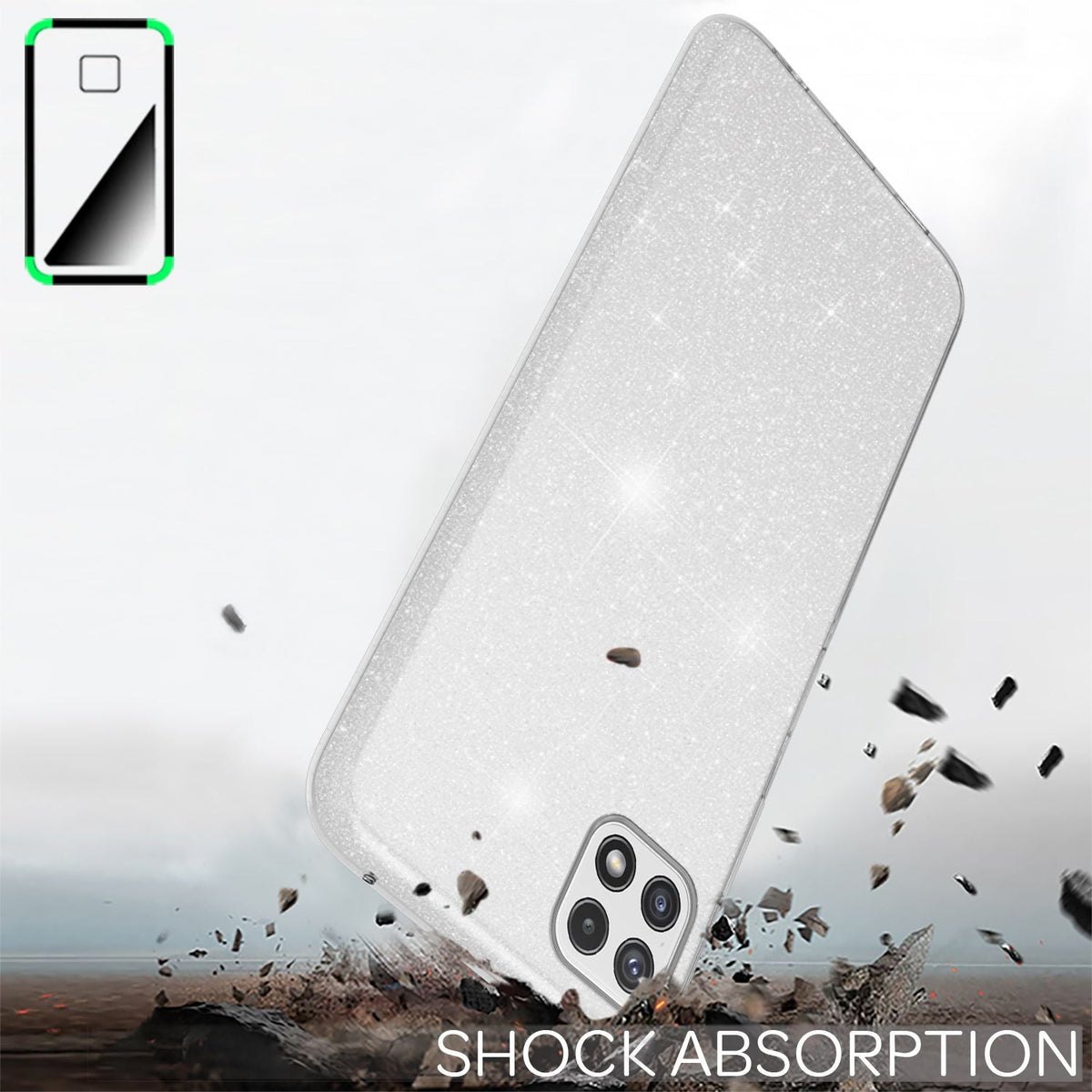 NALIA Glitzerhülle für Samsung Galaxy A22 5G – Funkelnder Glitzer-Look & Grip – SHINEPOP (Silikon Case) – Marke aus Berlin