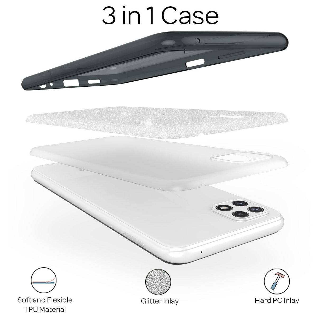 NALIA Glitzerhülle für Samsung Galaxy A22 5G – Funkelnder Glitzer-Look & Grip – SHINEPOP (Silikon Case) – Marke aus Berlin