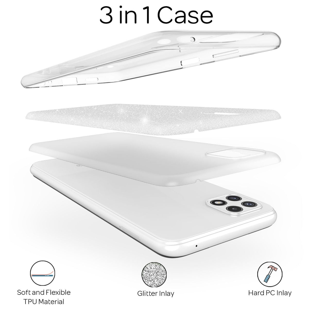 NALIA Glitzerhülle für Samsung Galaxy A22 5G – Funkelnder Glitzer-Look & Grip – SHINEPOP (Silikon Case) – Marke aus Berlin