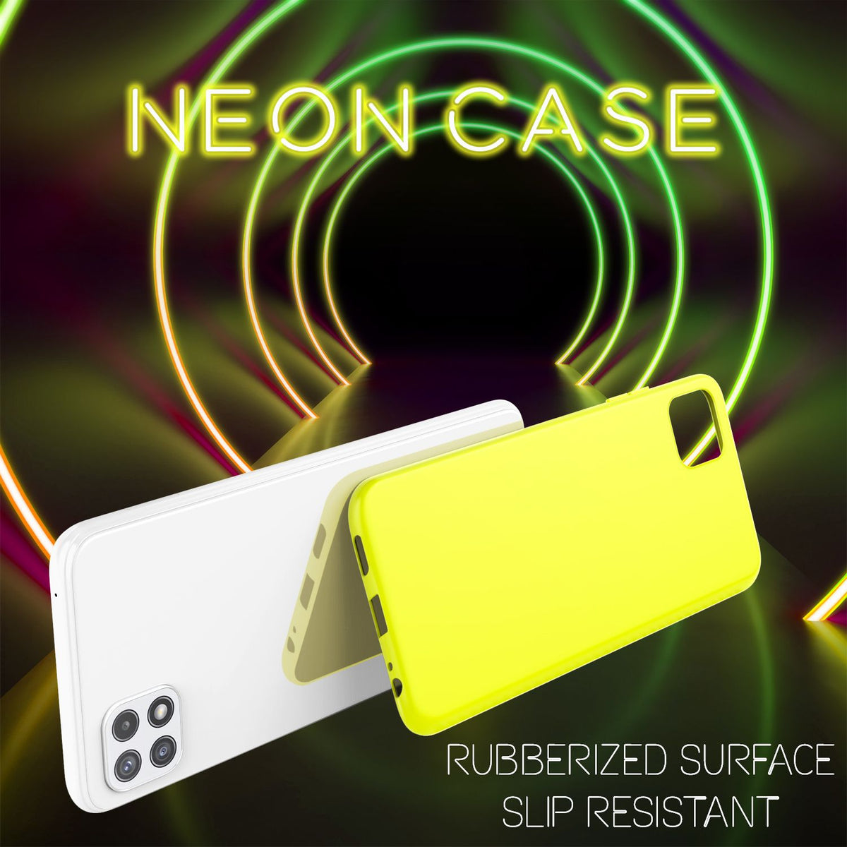 NALIA Neon Silikonhülle für Samsung Galaxy A22 5G – Soft-Touch & Signal-Neon – NEONSHOCK (Matte Schutzhülle) – Marke aus Berlin