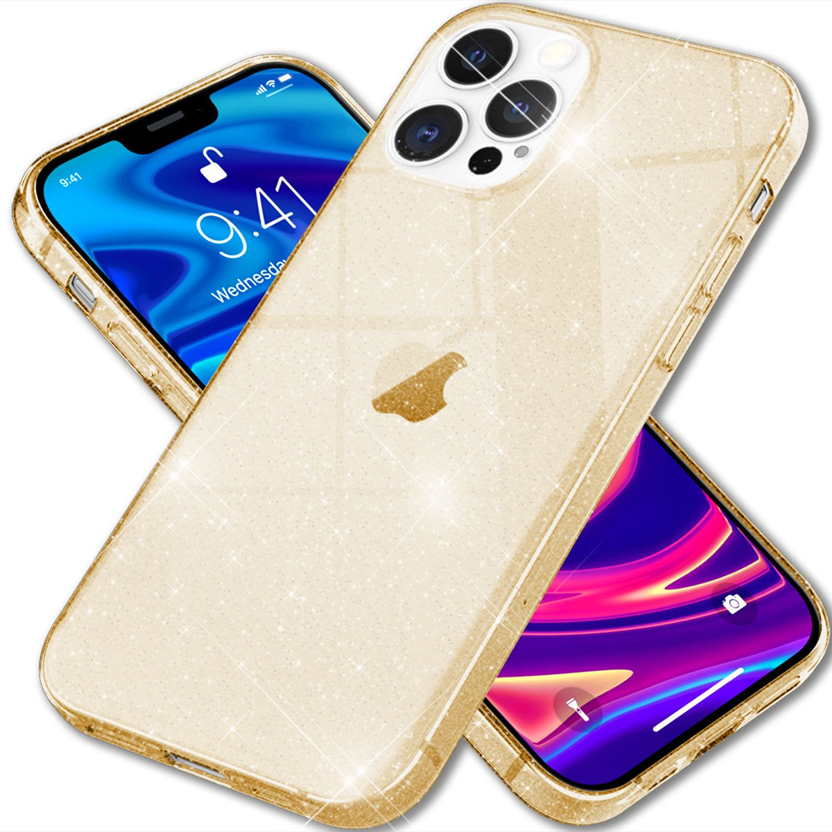 NALIA Glitzerhülle für iPhone 13 Pro Max – Funkelndes Silikon Case – DAZZLIN (Transparent & Stoßfest) – Marke aus Berlin