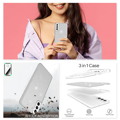 NALIA Glitzerhülle für Samsung Galaxy S21 FE – Funkelnder Glitzer-Look & Grip – SHINEPOP (Silikon Case) – Marke aus Berlin