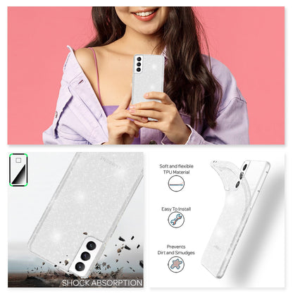 NALIA Glitzerhülle für Samsung Galaxy S21 FE – Funkelndes Silikon Case – DAZZLIN (Transparent & Stoßfest) – Marke aus Berlin