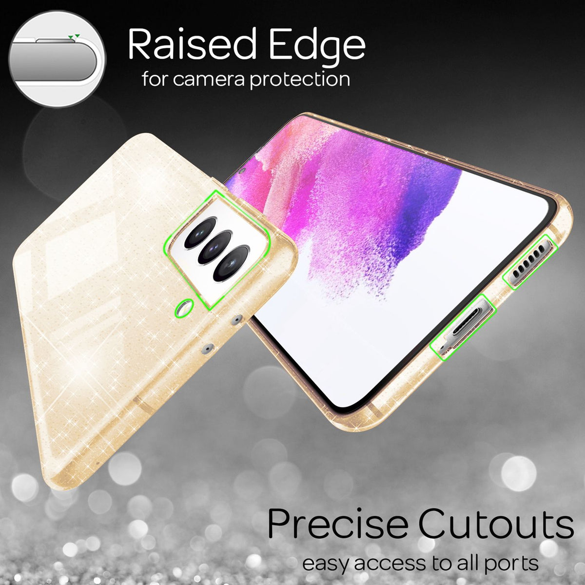 NALIA Glitzerhülle für Samsung Galaxy S21 FE – Funkelndes Silikon Case – DAZZLIN (Transparent & Stoßfest) – Marke aus Berlin