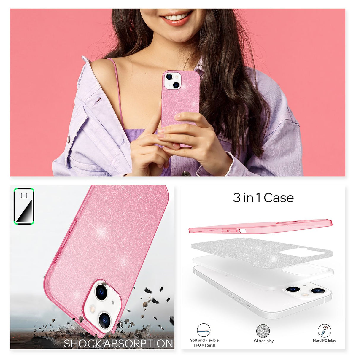 NALIA Glitzerhülle für iPhone 13 – Funkelnder Glitzer-Look & Grip – SHINEPOP (Silikon Case) – Marke aus Berlin