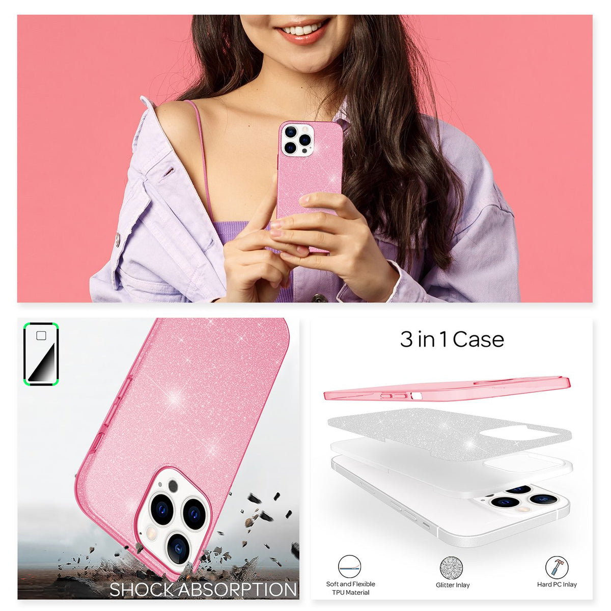NALIA Glitzerhülle für iPhone 13 Pro Max – Funkelnder Glitzer-Look & Grip – SHINEPOP (Silikon Case) – Marke aus Berlin
