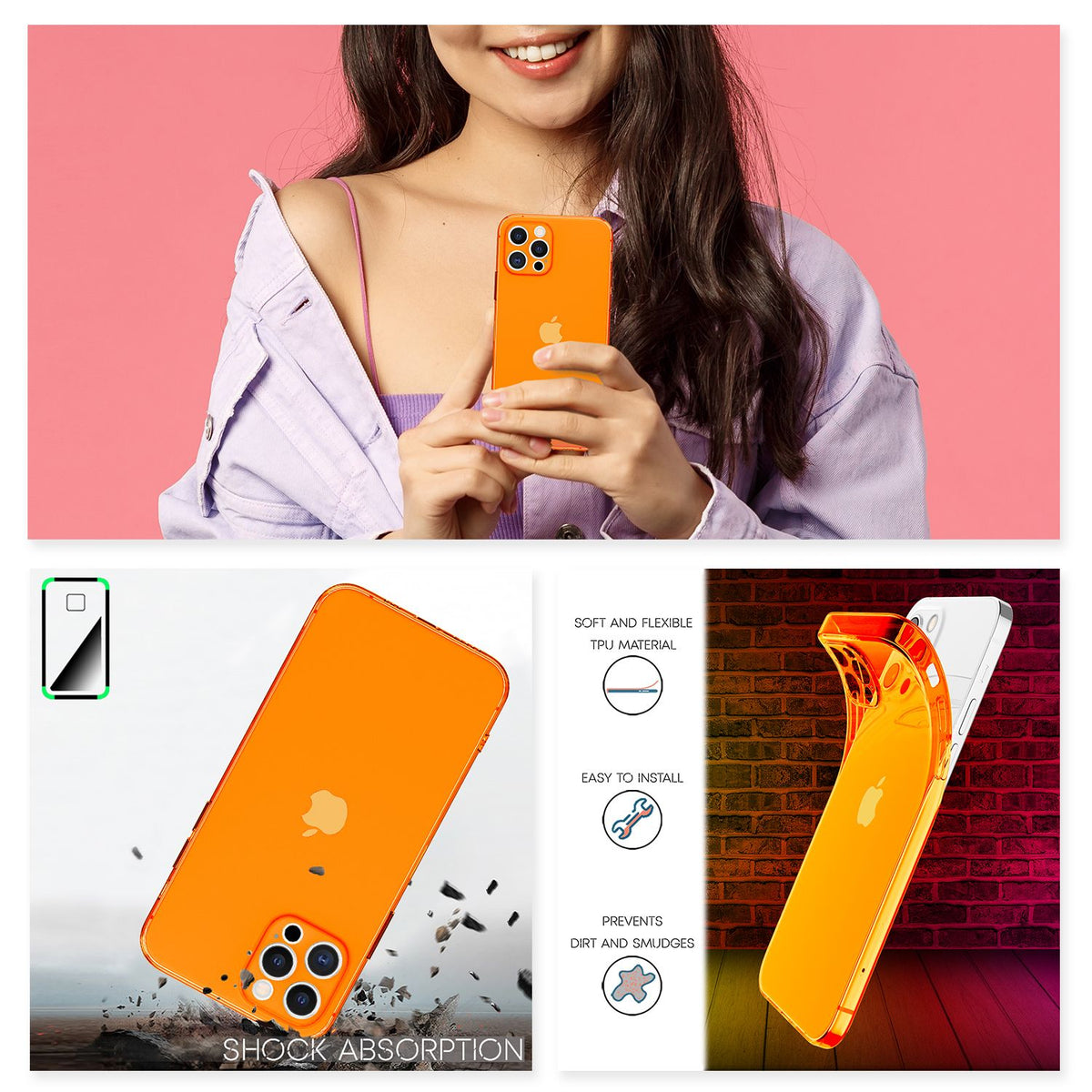 NALIA Neon Silikonhülle für iPhone 13 Pro – Knallige Signal-Farbe & Linsenschutz – VIBE (Transparentes Case) – Marke aus Berlin