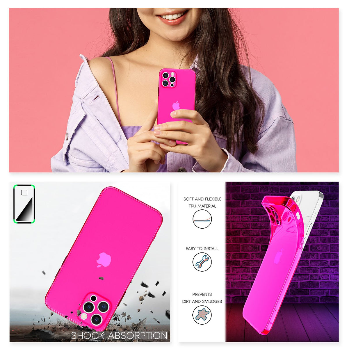 NALIA Neon Silikonhülle für iPhone 13 Pro – Knallige Signal-Farbe & Linsenschutz – VIBE (Transparentes Case) – Marke aus Berlin