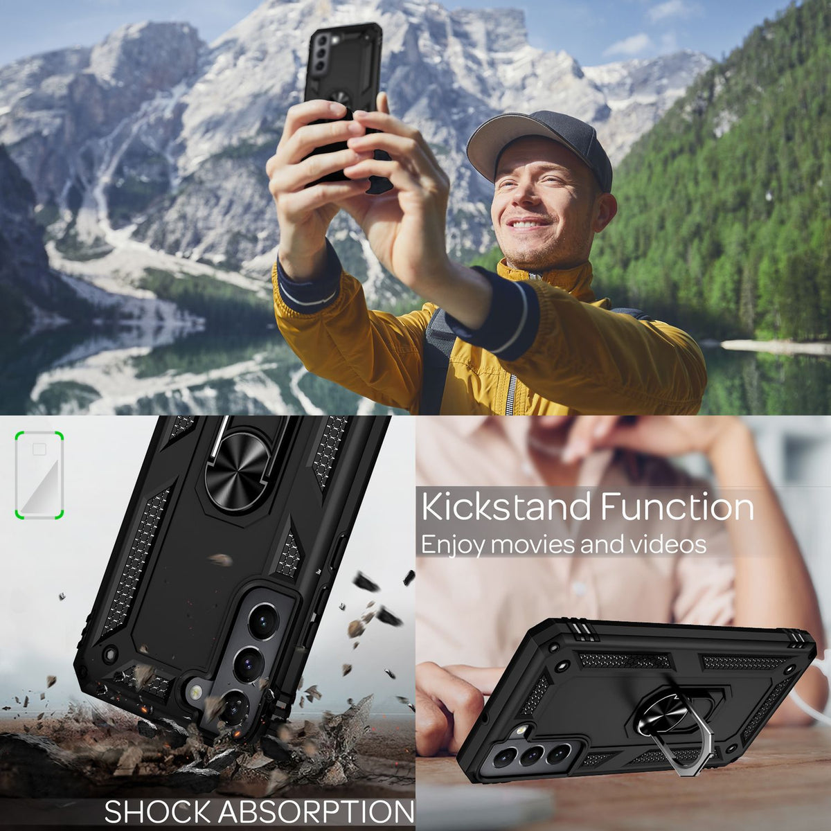NALIA Panzerhülle für Samsung Galaxy S22 – Ring-Ständer 360° & Magnet-Halterung Kompatibel – RINGDEFEND (Stoßfestes Outdoor Case) – Marke aus Berlin