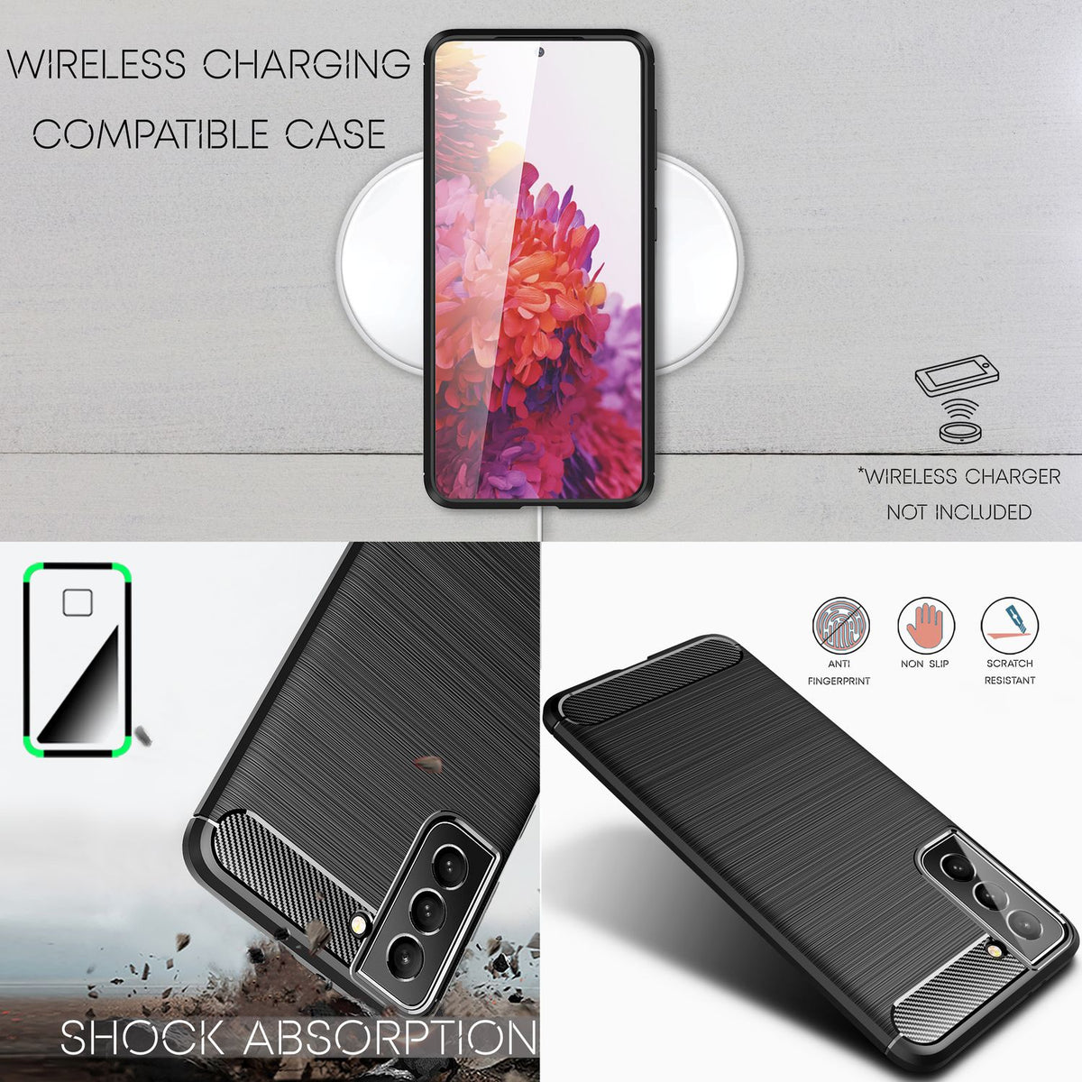 NALIA Silikonhülle für Samsung Galaxy S22 – Rutschfest & Matt – VORTEX (Gebürstete Optik & Carbon Design) – Marke aus Berlin