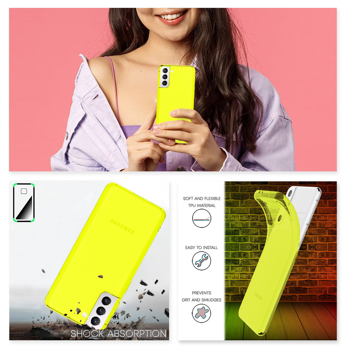 NALIA Neon Silikonhülle für Samsung Galaxy S22 Plus – Knallige Signal-Farbe & Linsenschutz – VIBE (Transparentes Case) – Marke aus Berlin