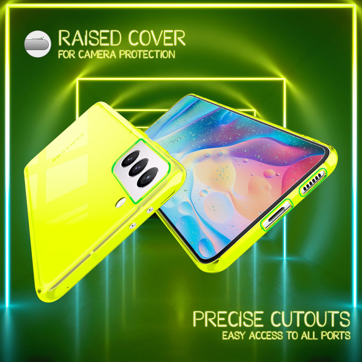 NALIA Neon Silikonhülle für Samsung Galaxy S22 Plus – Knallige Signal-Farbe & Linsenschutz – VIBE (Transparentes Case) – Marke aus Berlin
