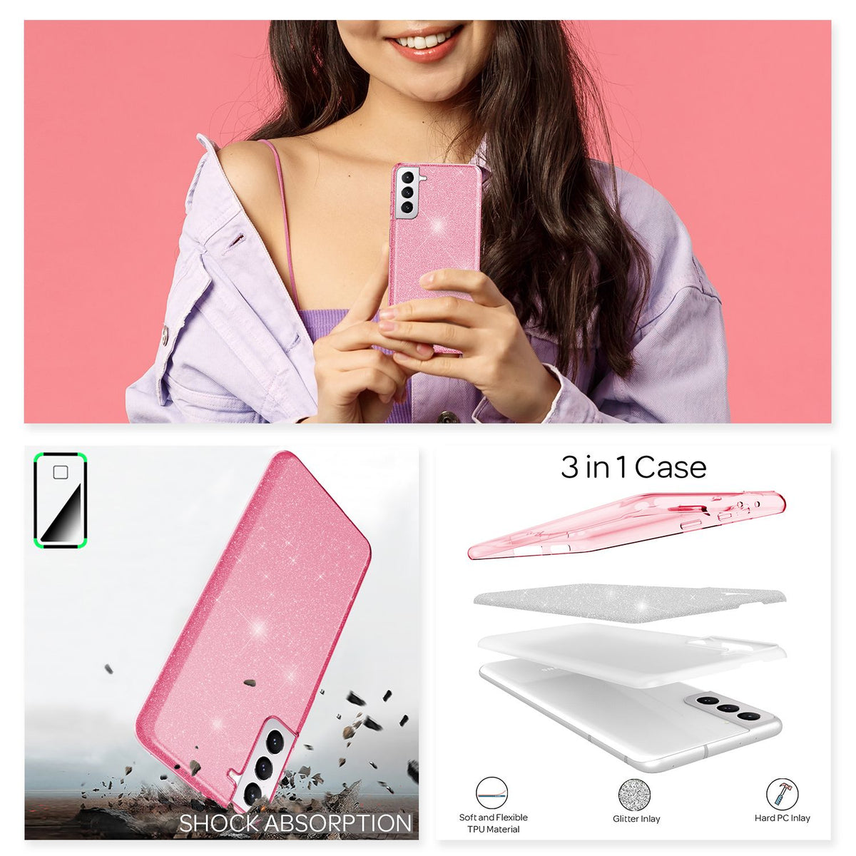 NALIA Glitzerhülle für Samsung Galaxy S22 – Funkelnder Glitzer-Look & Grip – SHINEPOP (Silikon Case) – Marke aus Berlin