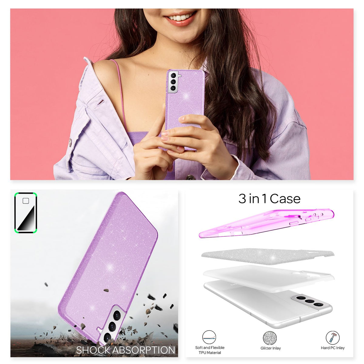 NALIA Glitzerhülle für Samsung Galaxy S22 – Funkelnder Glitzer-Look & Grip – SHINEPOP (Silikon Case) – Marke aus Berlin