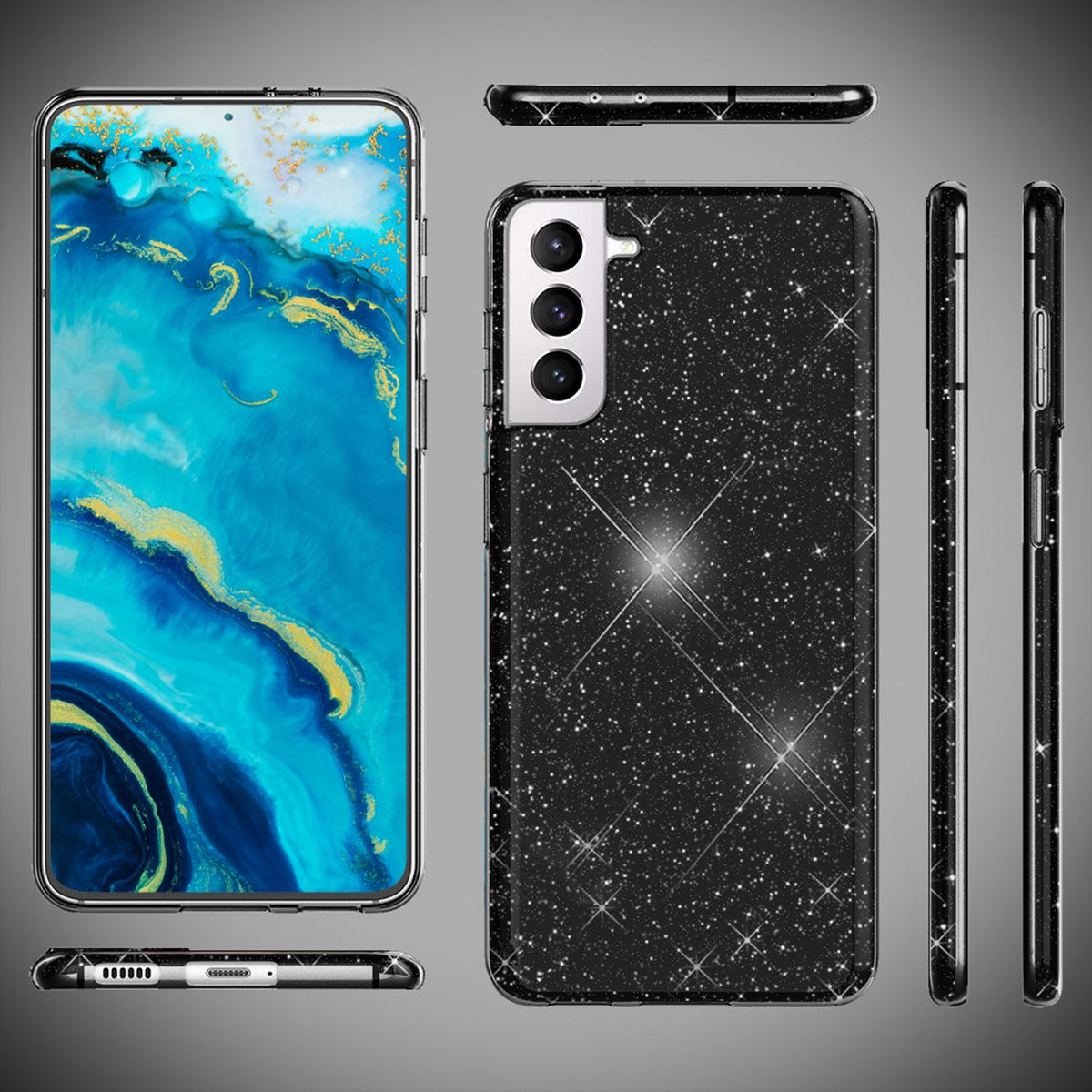 NALIA Glitzerhülle für Samsung Galaxy S22 – Funkelnder Glitzer-Look & Grip – SHINEPOP (Silikon Case) – Marke aus Berlin