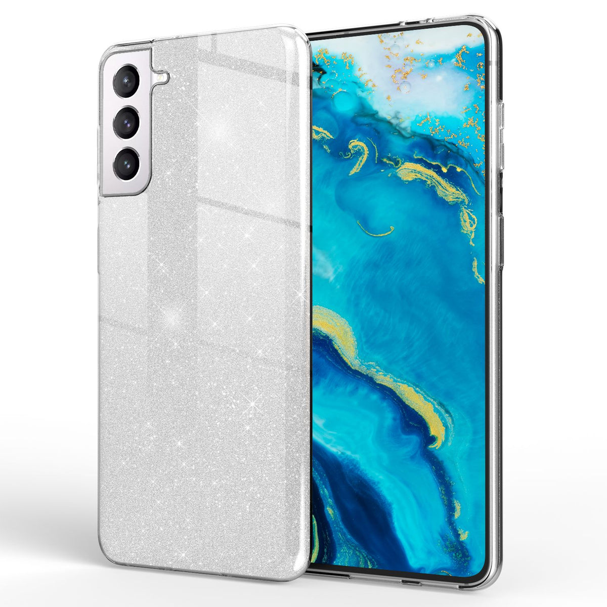 NALIA Glitzerhülle für Samsung Galaxy S22 Plus – Funkelnder Glitzer-Look & Grip – SHINEPOP (Silikon Case) – Marke aus Berlin