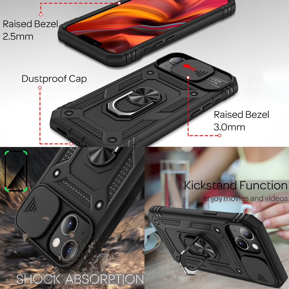 NALIA Military-Style Ringhülle kompatibel mit iPhone 13 Mini Hülle, Extrem Schützend mit Display-Rahmen & Kamera-Abdeckung, 360° Ring für Standfunktion & KFZ-Halterung, Hardcase Cover