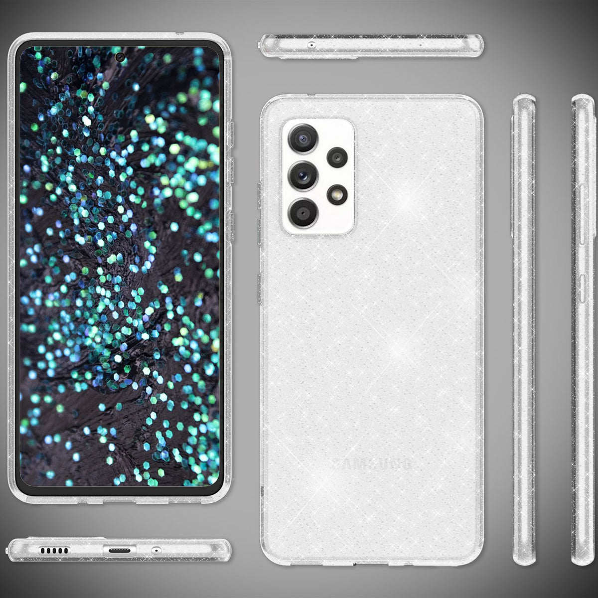 NALIA Glitzerhülle für Samsung Galaxy A53 – Funkelndes Silikon Case – DAZZLIN (Transparent & Stoßfest) – Marke aus Berlin