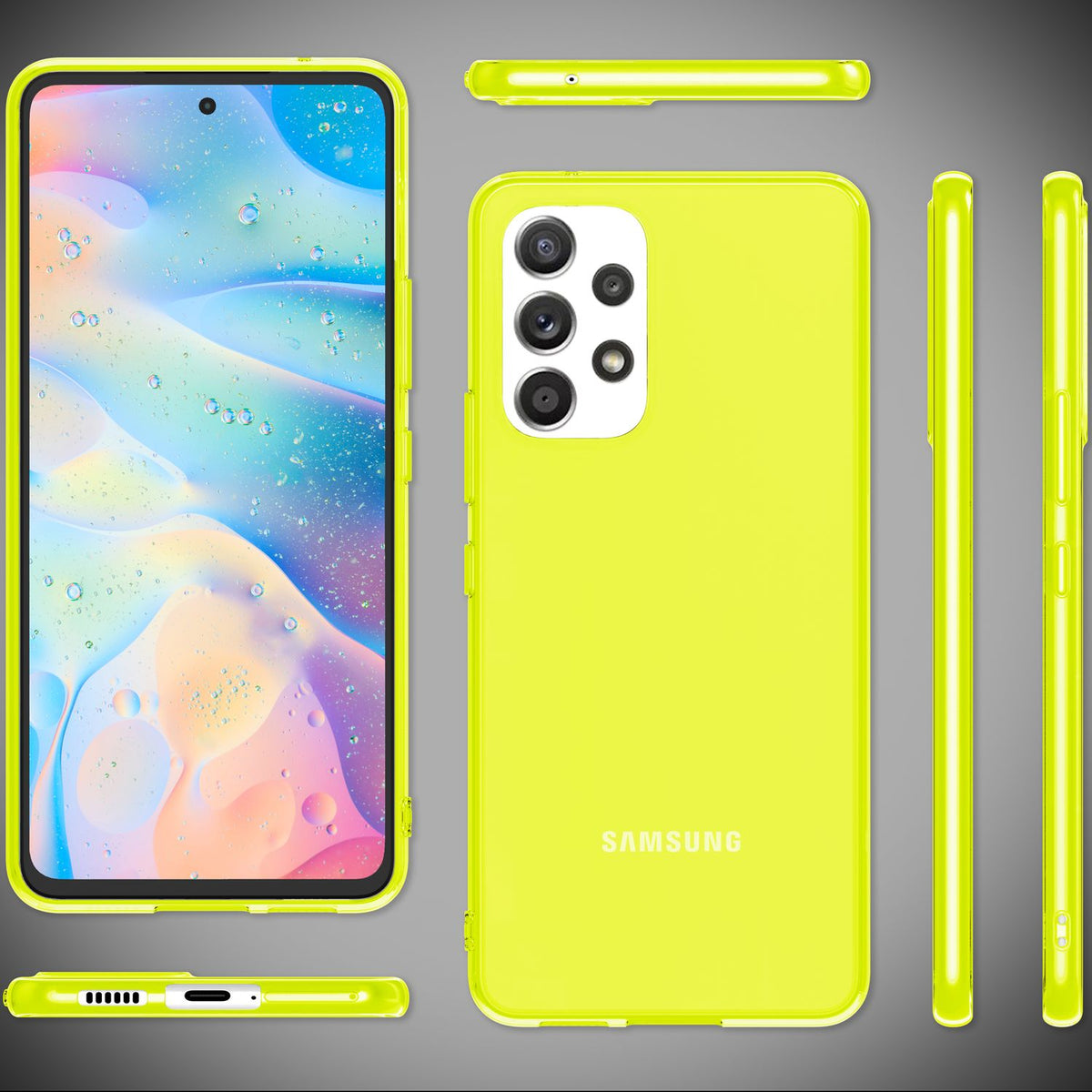 NALIA Neon Silikonhülle für Samsung Galaxy A53 – Knallige Signal-Farbe & Linsenschutz – VIBE (Transparentes Case) – Marke aus Berlin