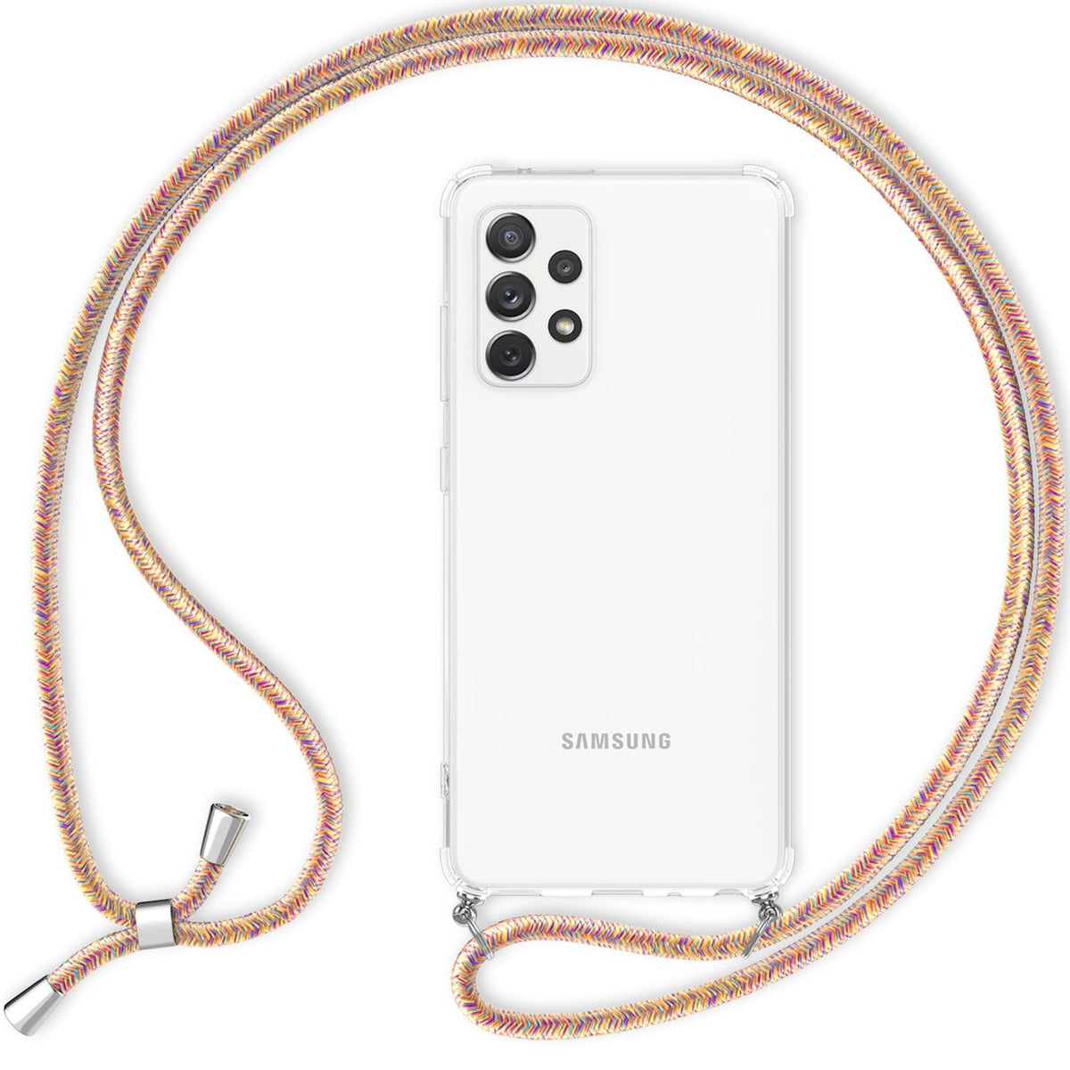 NALIA Handykette für Samsung Galaxy A53 – Transparentes Hybrid-Case & Band – HANGIT (Anti-Gelb Rückseite & Verstellbar) – Marke aus Berlin