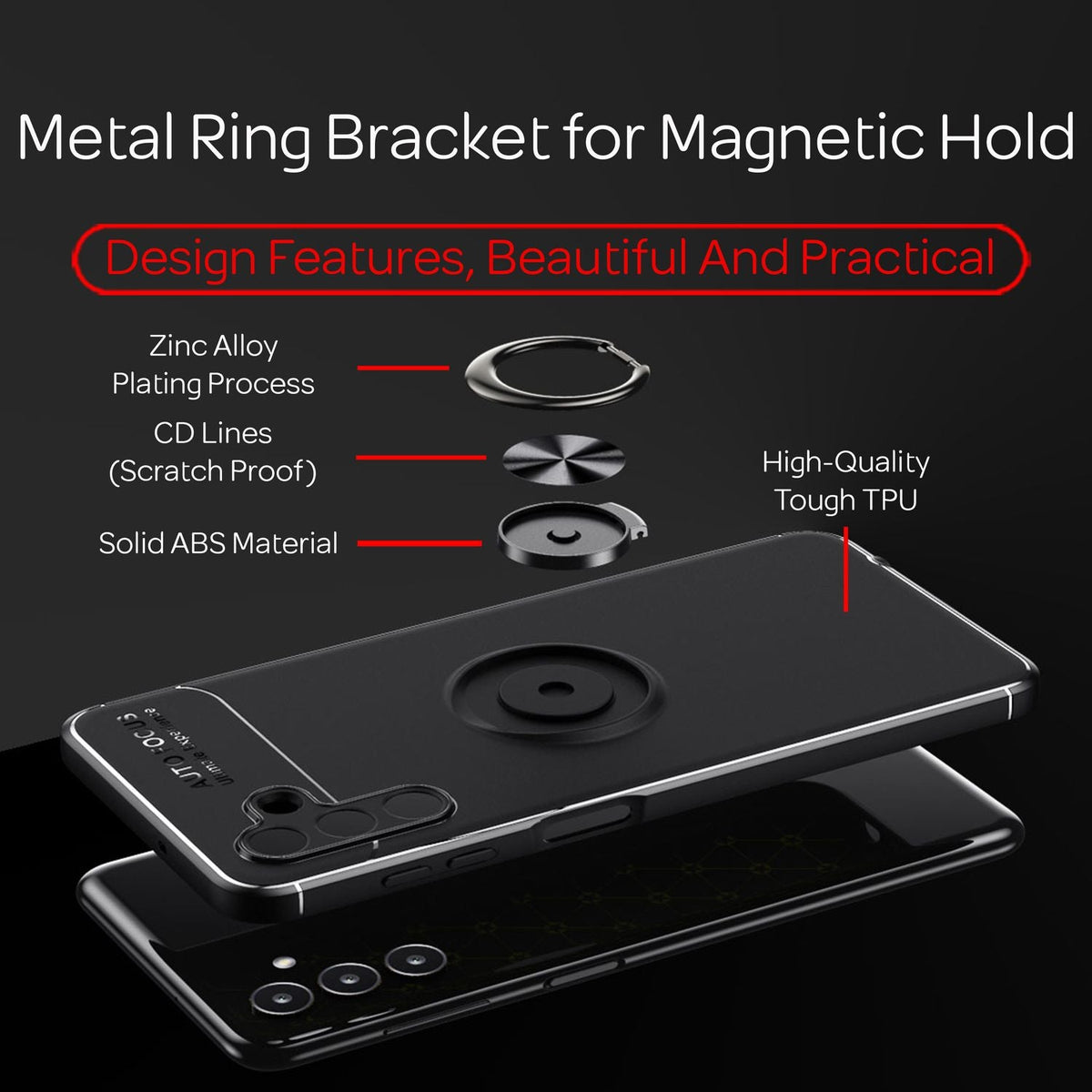 NALIA Ringhülle für Samsung Galaxy A13 5G – Ring-Ständer 360° & für Magnet-Halter – GRIP360 (Mattiertes Silikon Case) – Marke aus Berlin
