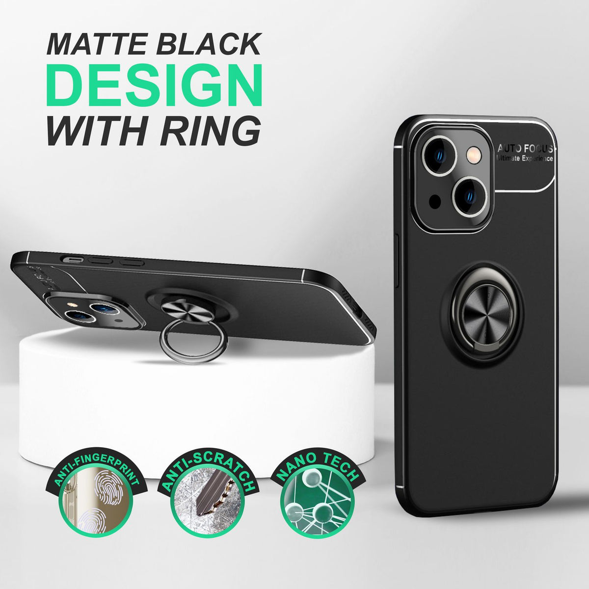 NALIA Ringhülle für iPhone 14 – Ring-Ständer 360° & für Magnet-Halter – GRIP360 (Mattiertes Silikon Case) – Marke aus Berlin