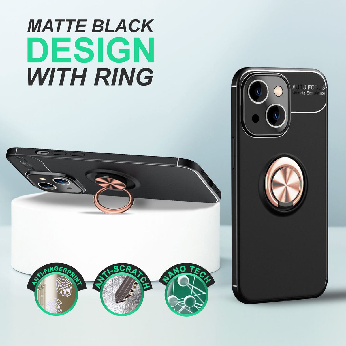NALIA Ringhülle für iPhone 14 – Ring-Ständer 360° & für Magnet-Halter – GRIP360 (Mattiertes Silikon Case) – Marke aus Berlin