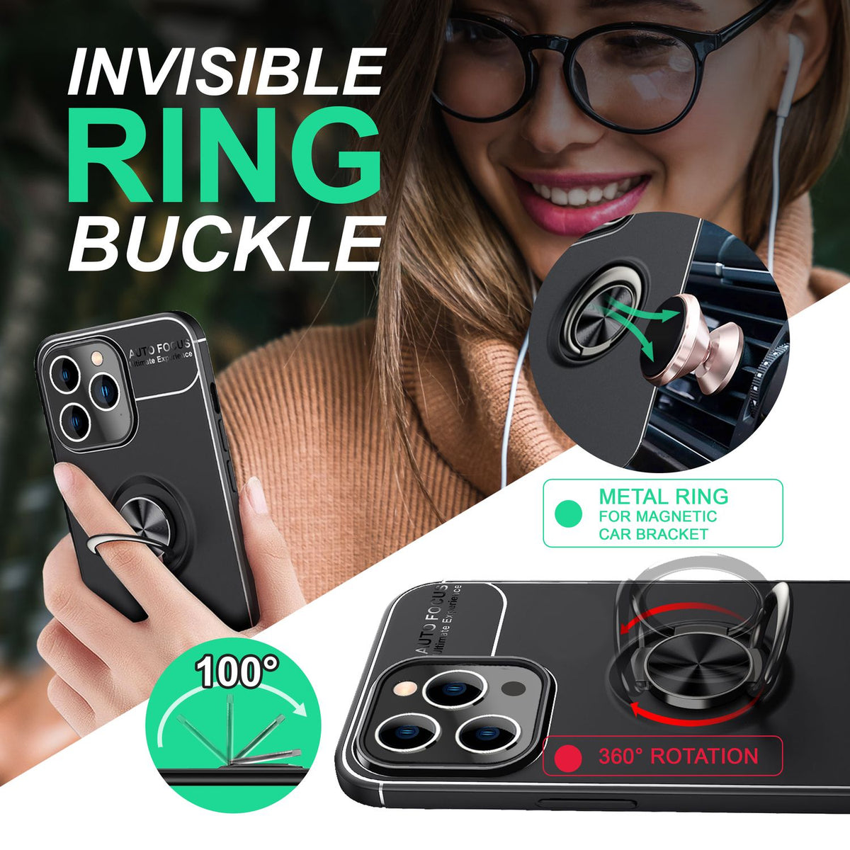 NALIA Ringhülle für iPhone 14 Pro – Ring-Ständer 360° & für Magnet-Halter – GRIP360 (Mattiertes Silikon Case) – Marke aus Berlin
